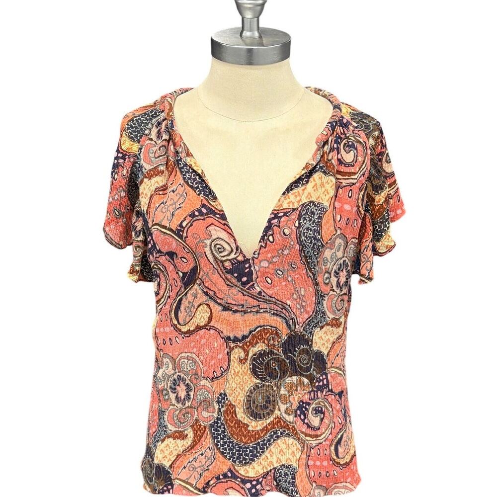 A.L.C. June Silk Ruffle Sleeve Top Paisley‎ Multicolor Size 6